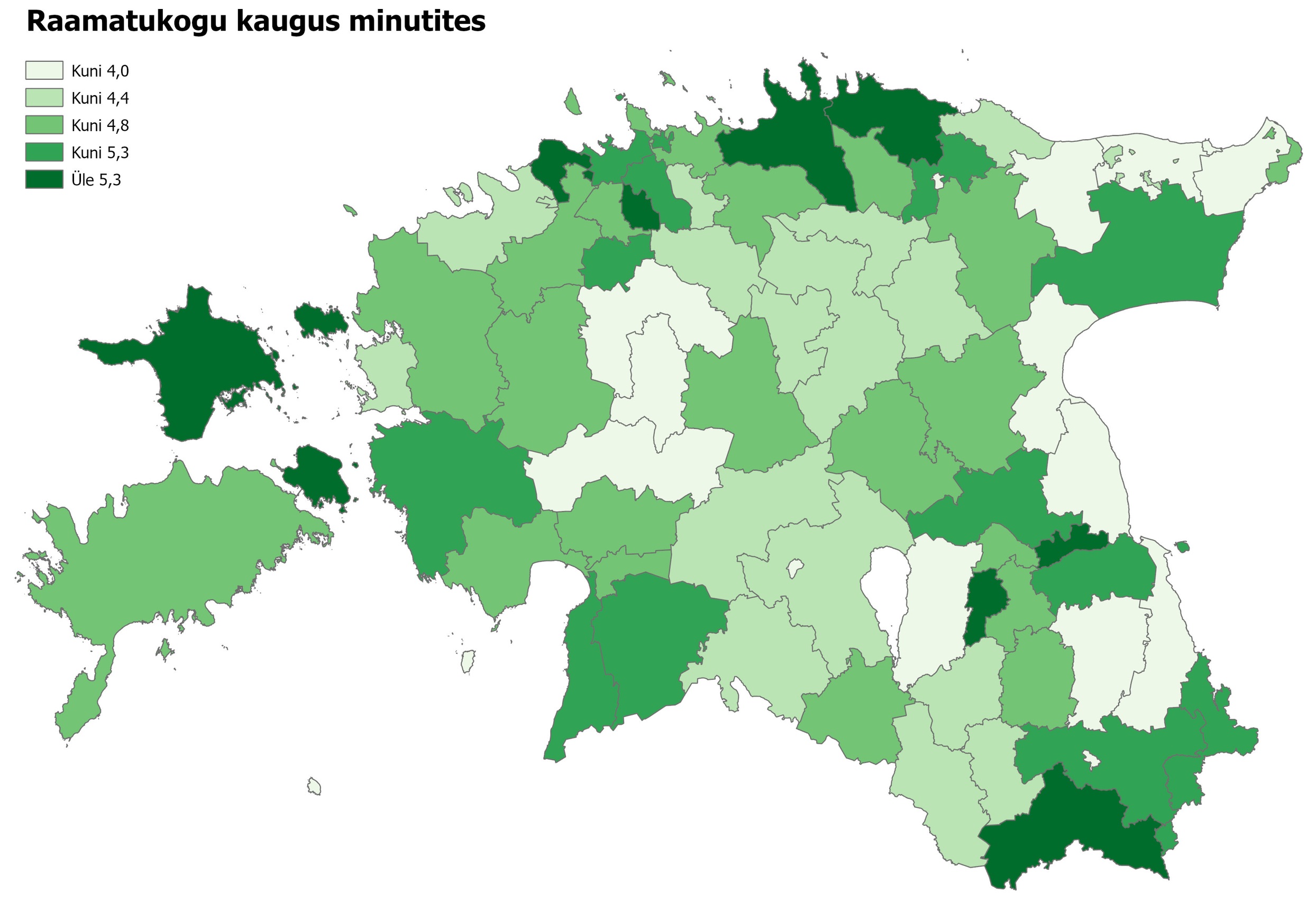 Rahvaraamatukogude kaugus elukohast minutites